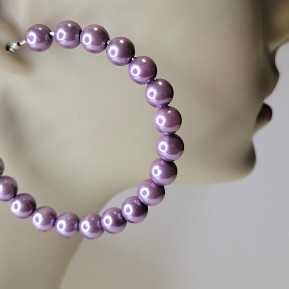 Purple Pearl Hoop Earrings - Picture 2 of 4
